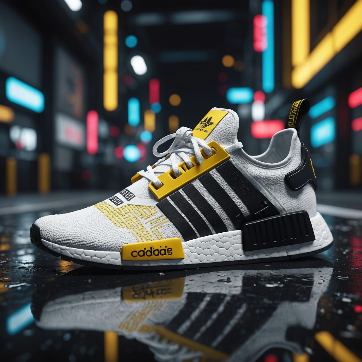 Adidas NMD r1 v2 tuning    white and black and gold with   cyberpunk style limited edition