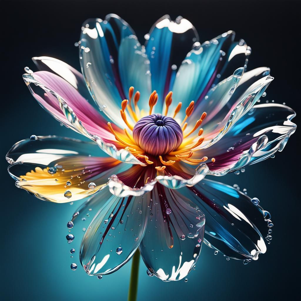 Crystal Clear Flower in Hyperrealistic Splash Art