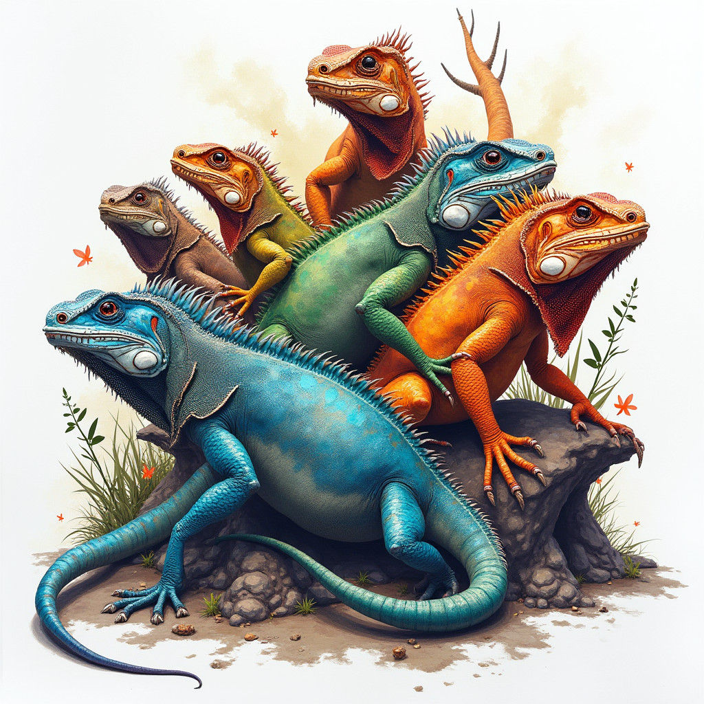 Iguanas in Sketchy Doodle Style