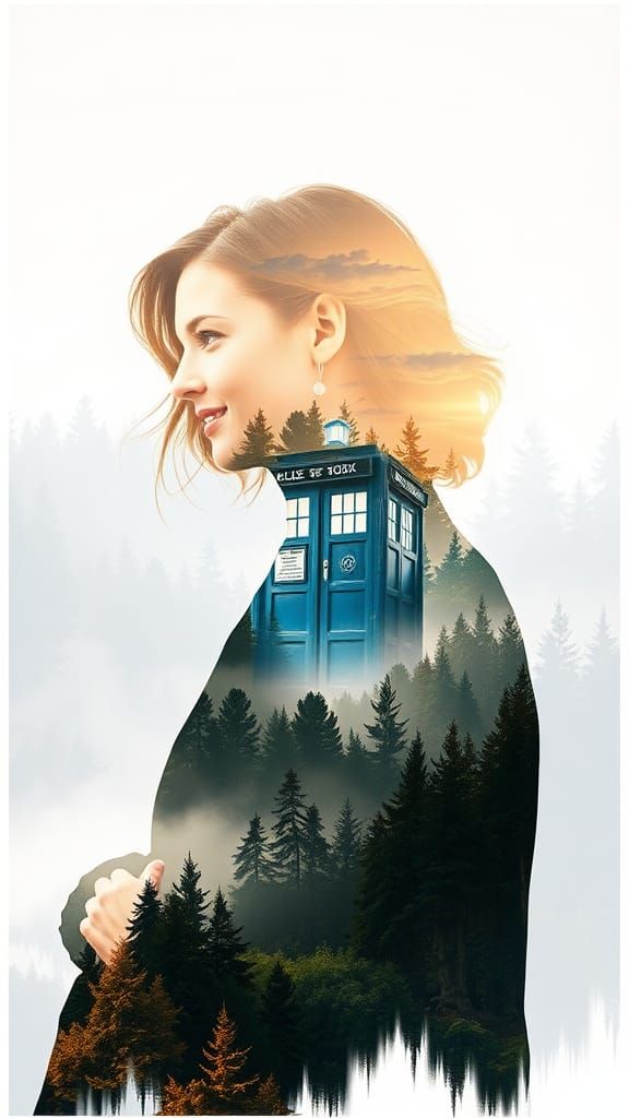 Jenna Coleman Silhouette with Landscape Double Exposure