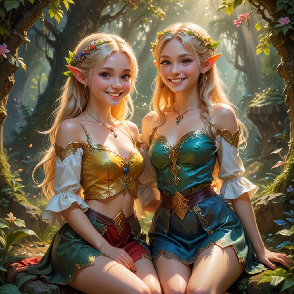 Lush Elf Idols in Oil Painting Style
