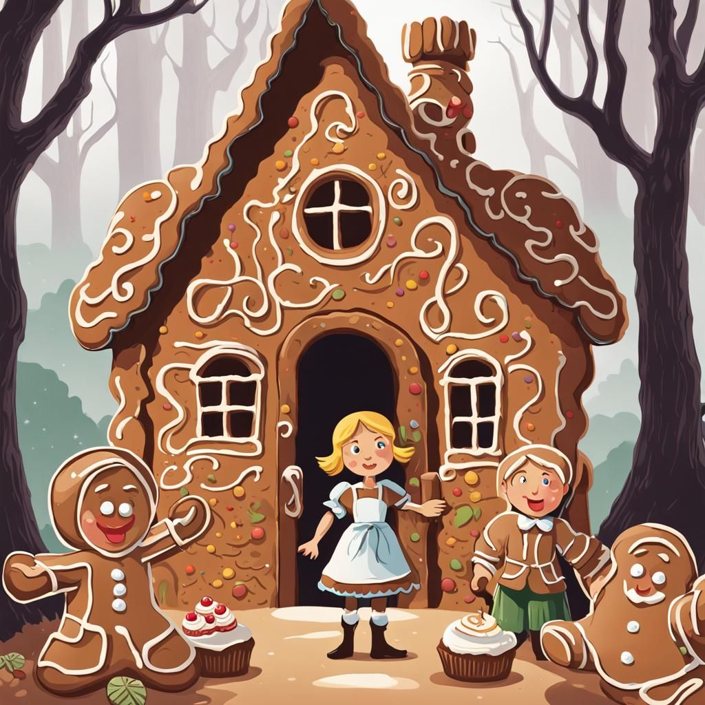 Hansel and Gretel at the Gingerbread House