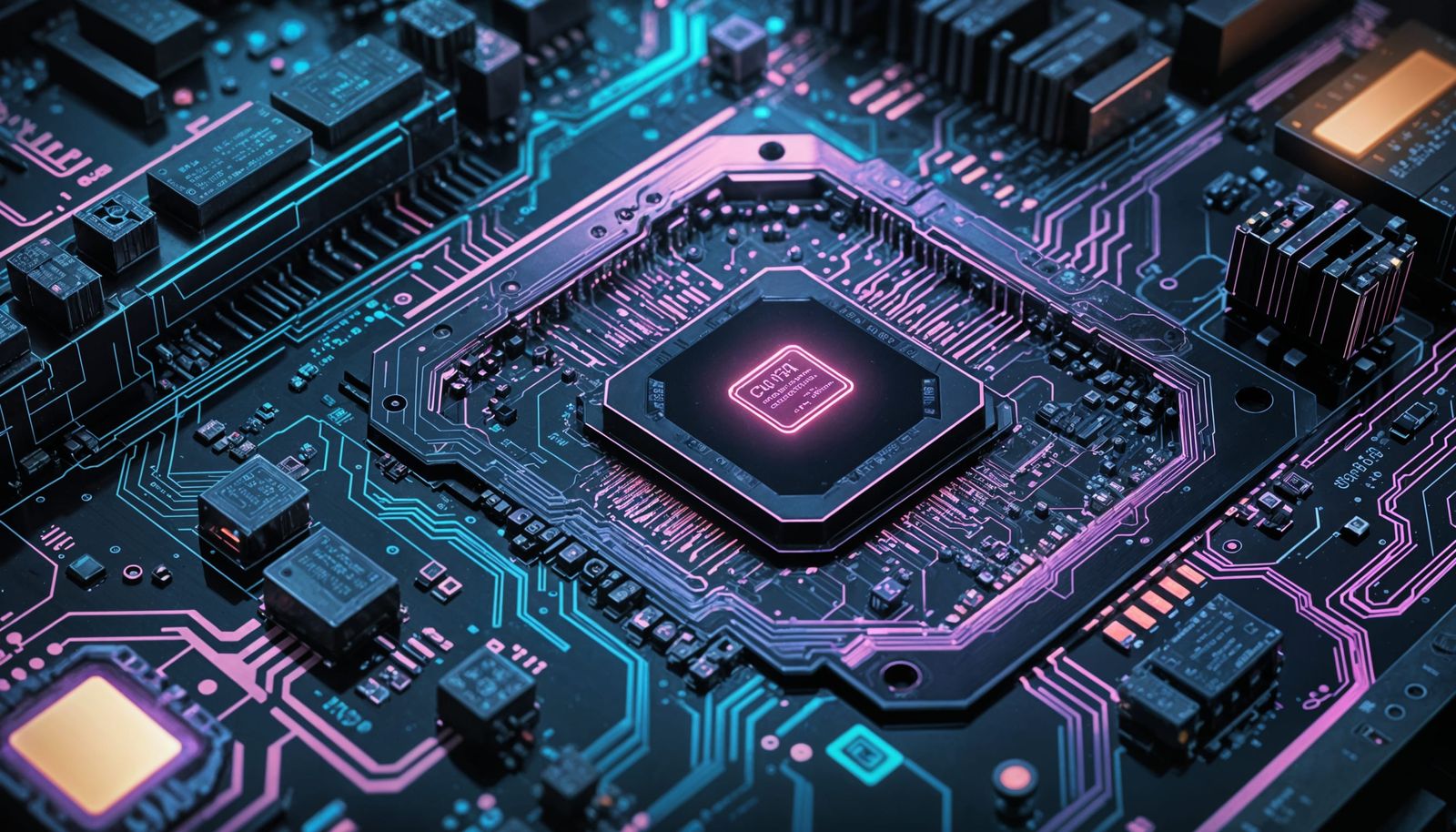AMD CPU with Glowing Circuits: Digital Rendering