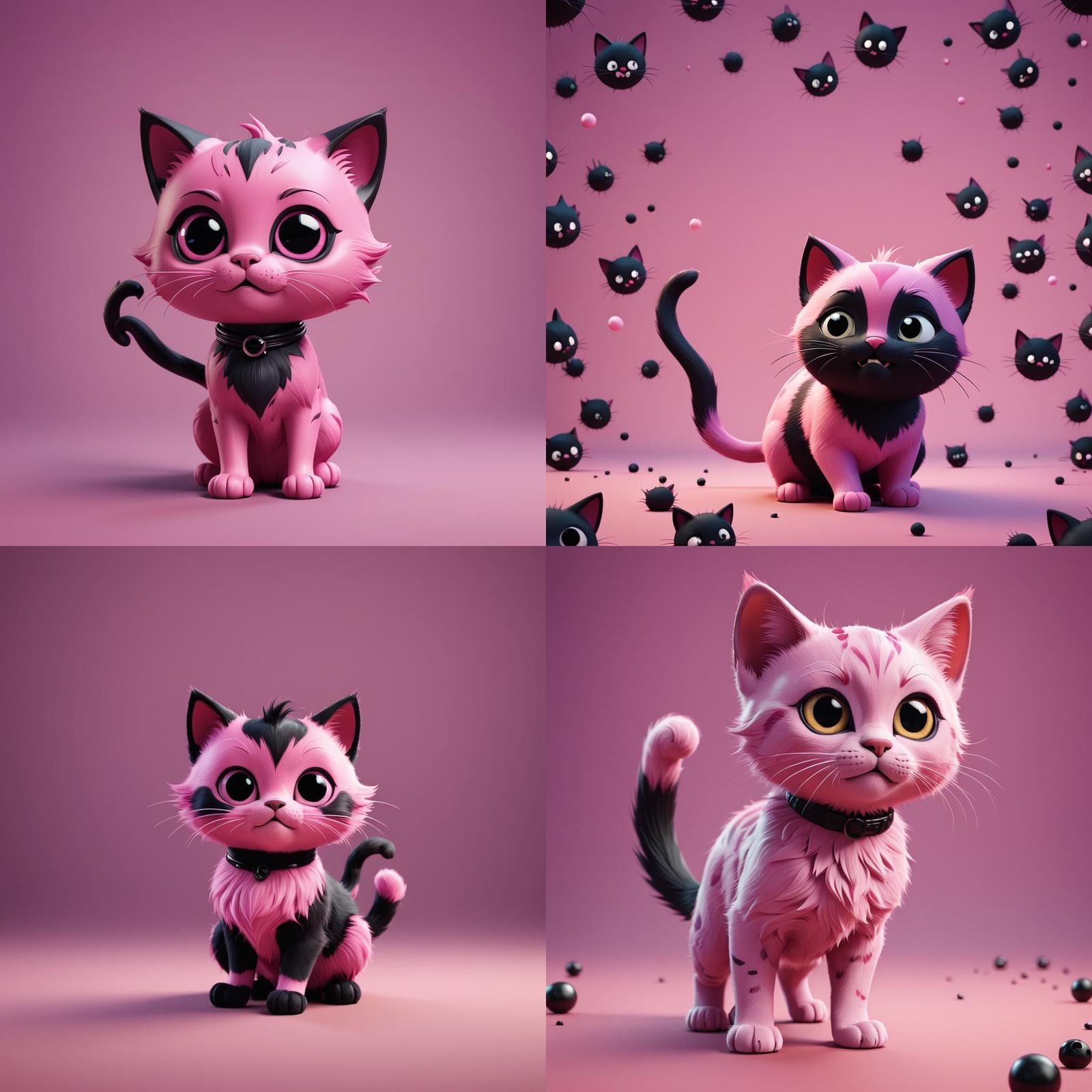 Cute Spooky Pink and Black Cat in 3D