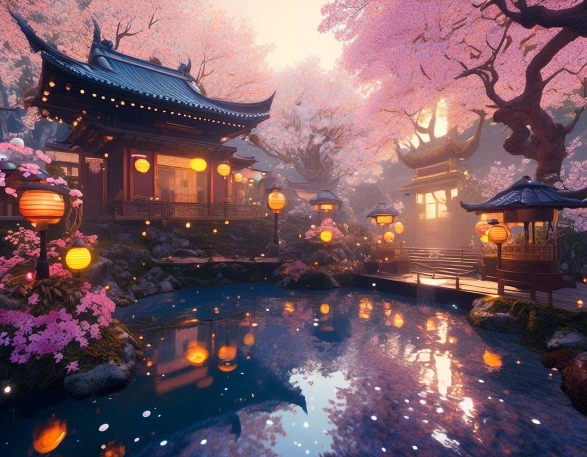 Solarpunk Winter Bathhouse: Japanese Onsen in 3D