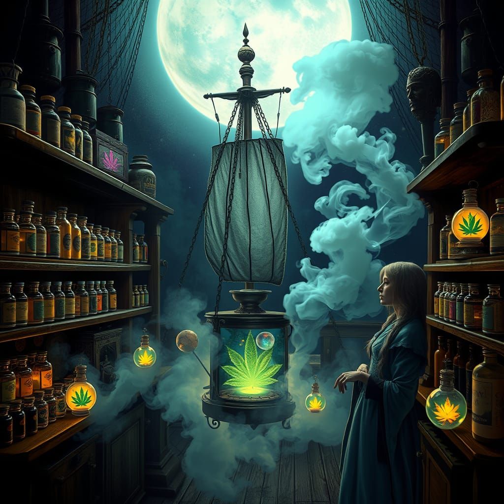 Moonlit Steampunk Apothecary with Fortune Teller