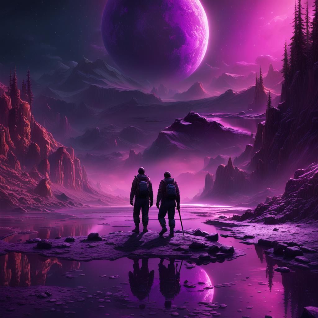 Otherworldly Figures Admire Distant Horizons