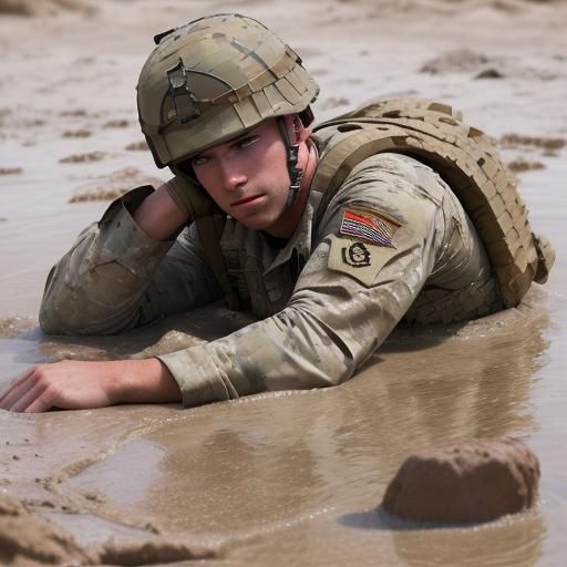 American Soldier Sinking in Quicksand: Professional Photo