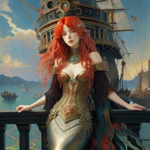 Shattered Trojan Mermaid in Art Nouveau Style