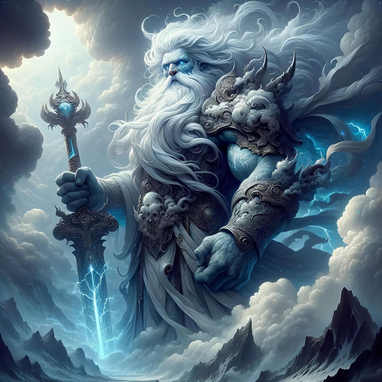 Epic Fantasy Cloud Giant Conjuring a Storm