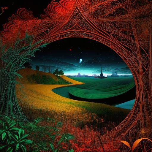 Surreal Landscapes in Aubrey Beardsley Style