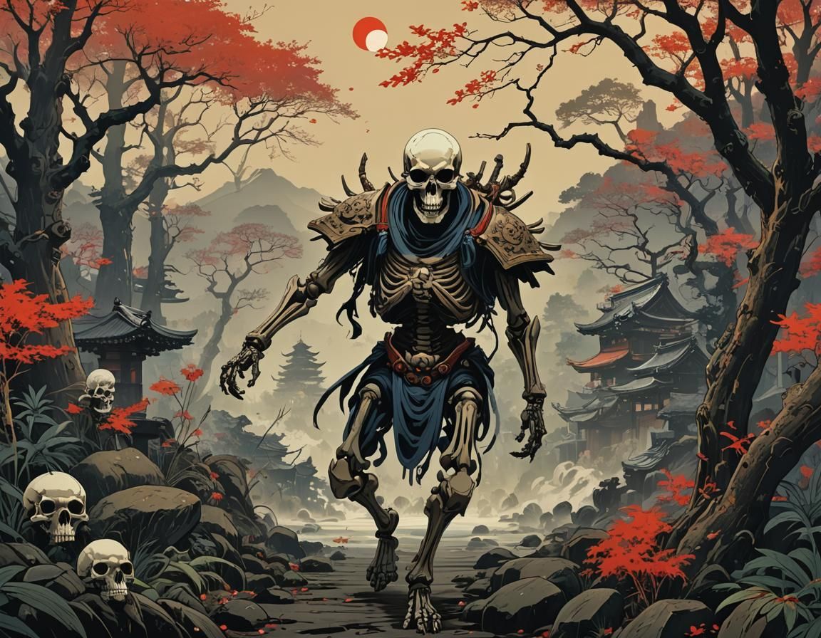 "Ukiyo-e"  "rattling skeleton", also known as Odokuro