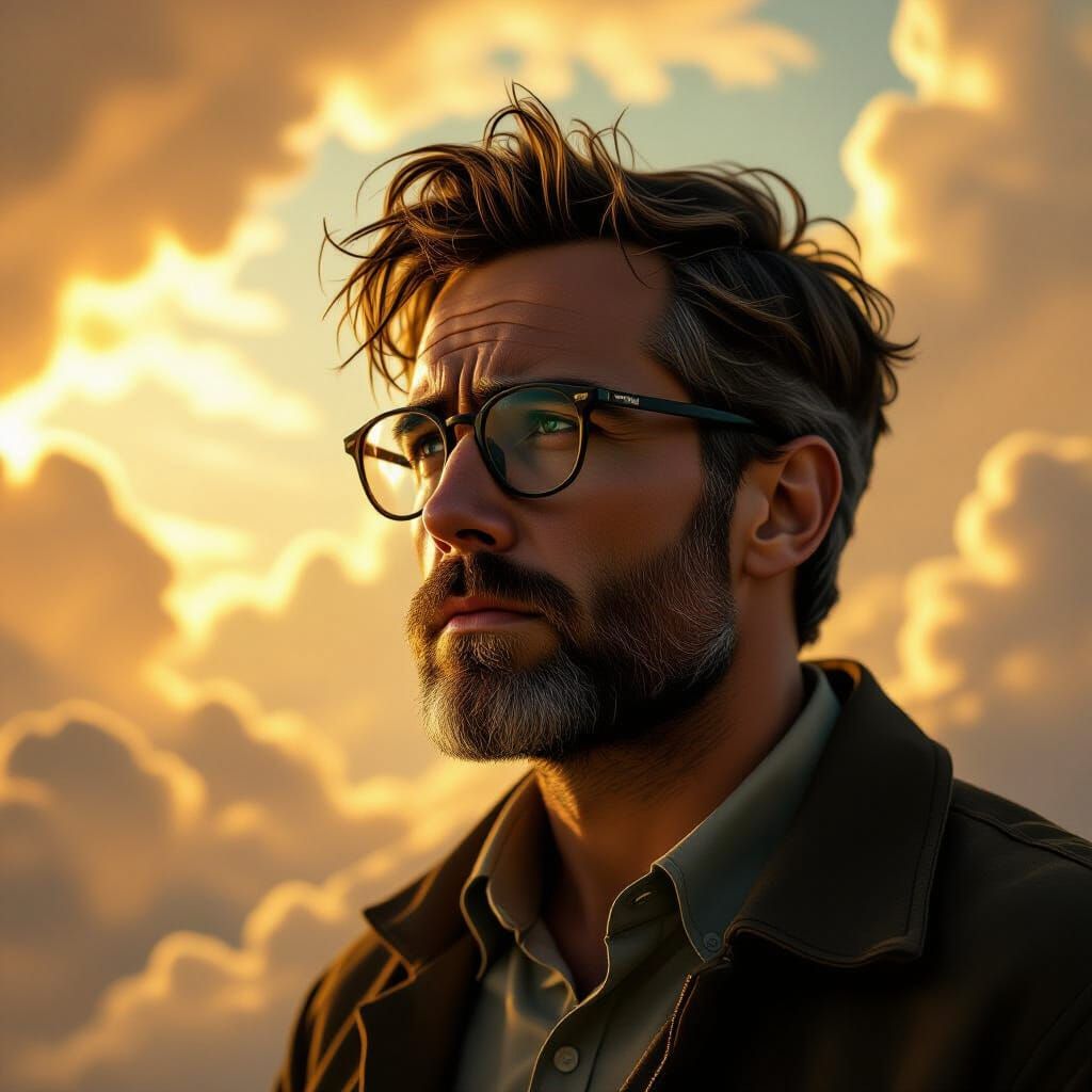 Introspective Figure Amid Ethereal Clouds, Digital Matte Pai...