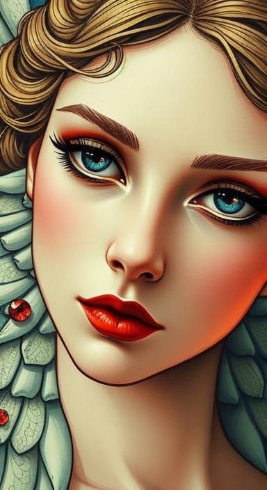 Angelic Figure Portrait in Art Nouveau Style