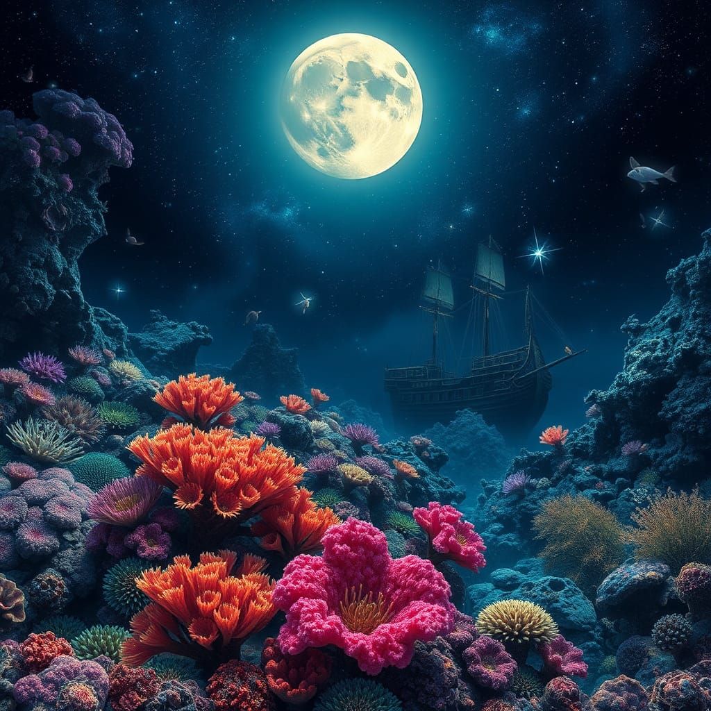 Vibrant Underwater Moonscape with Coral Reef