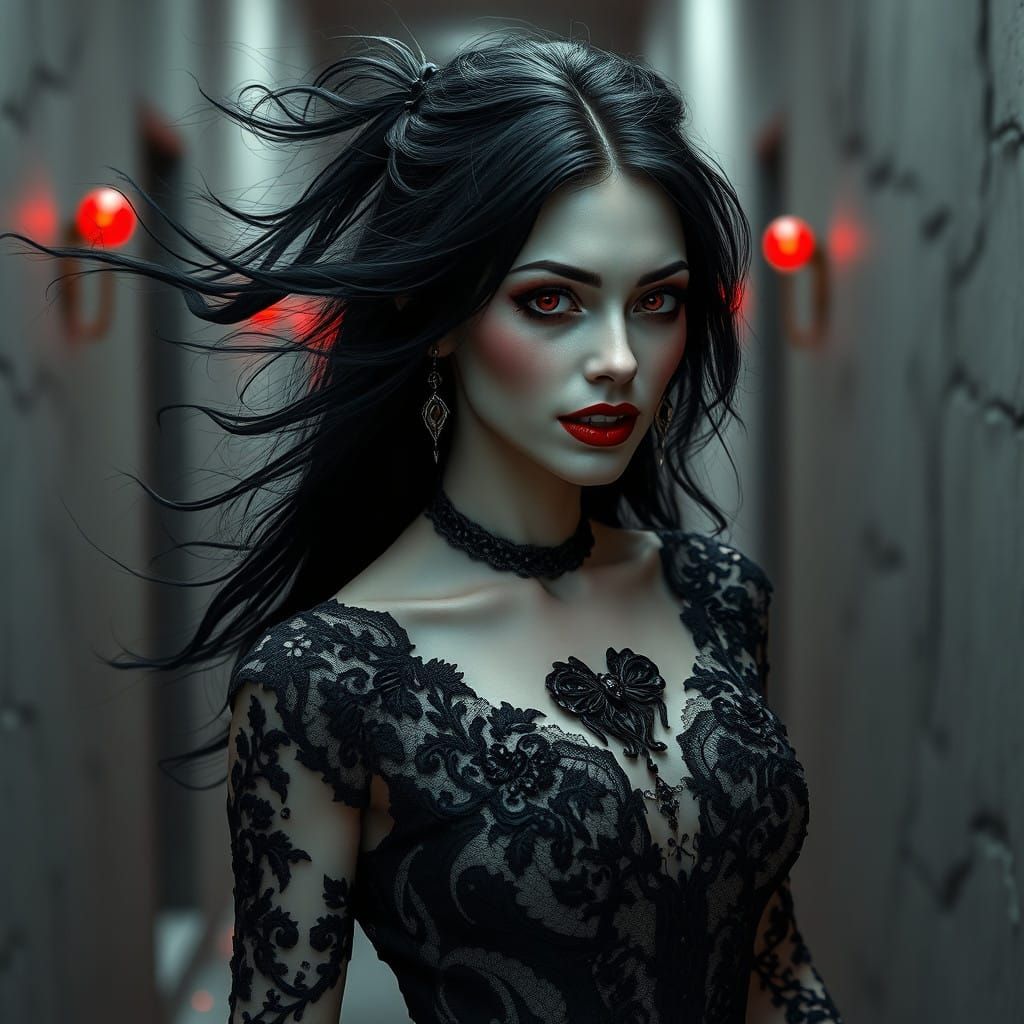 Gothic Vampire Goddess in Dark, Ethereal Beauty