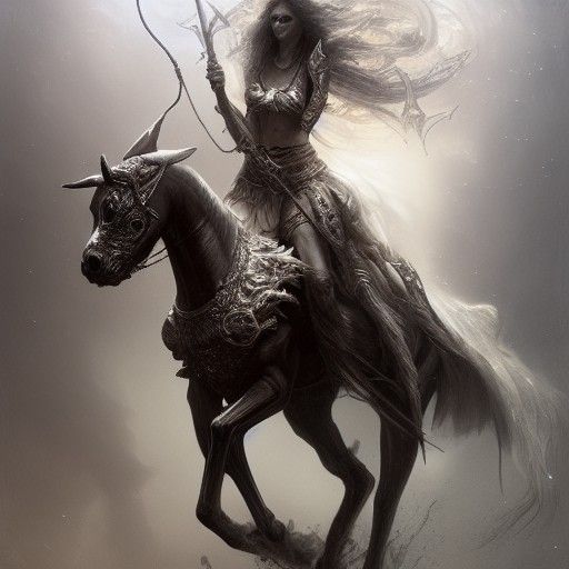 Halloween Goddess on Horse in Dark Fantasy Style