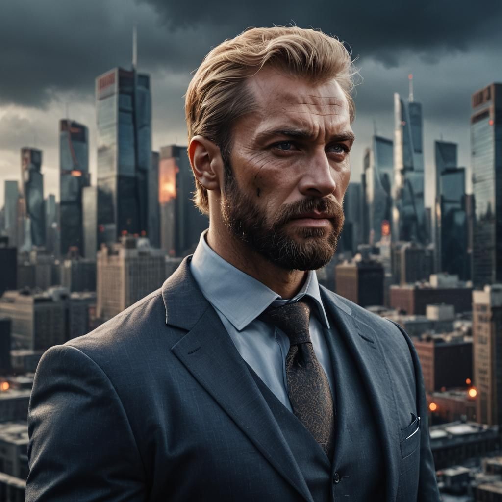 Hyperrealistic Portrait of Russian Businessman in Cityscape
