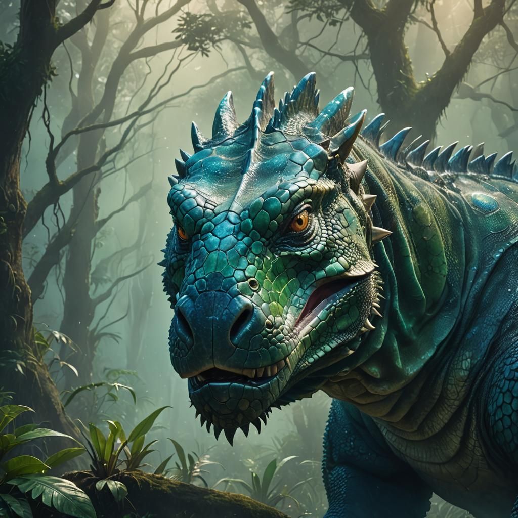 Komodo Dragon Emerges from Misty Forest