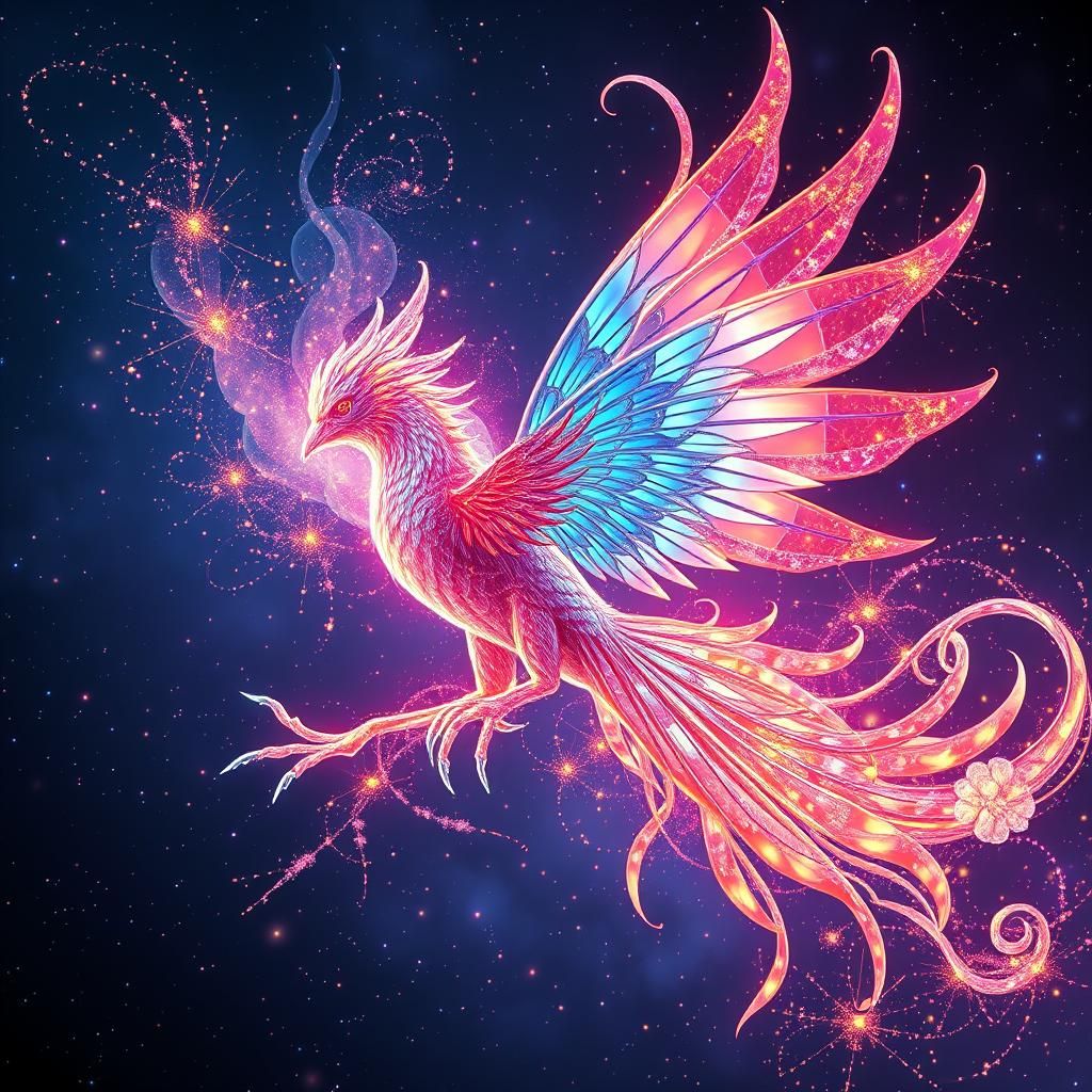 a galactic Phoenix mixed with a fairy, merging together into...