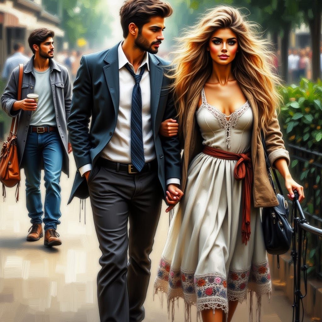 A Romantic Encounter in Expressive Realism Style