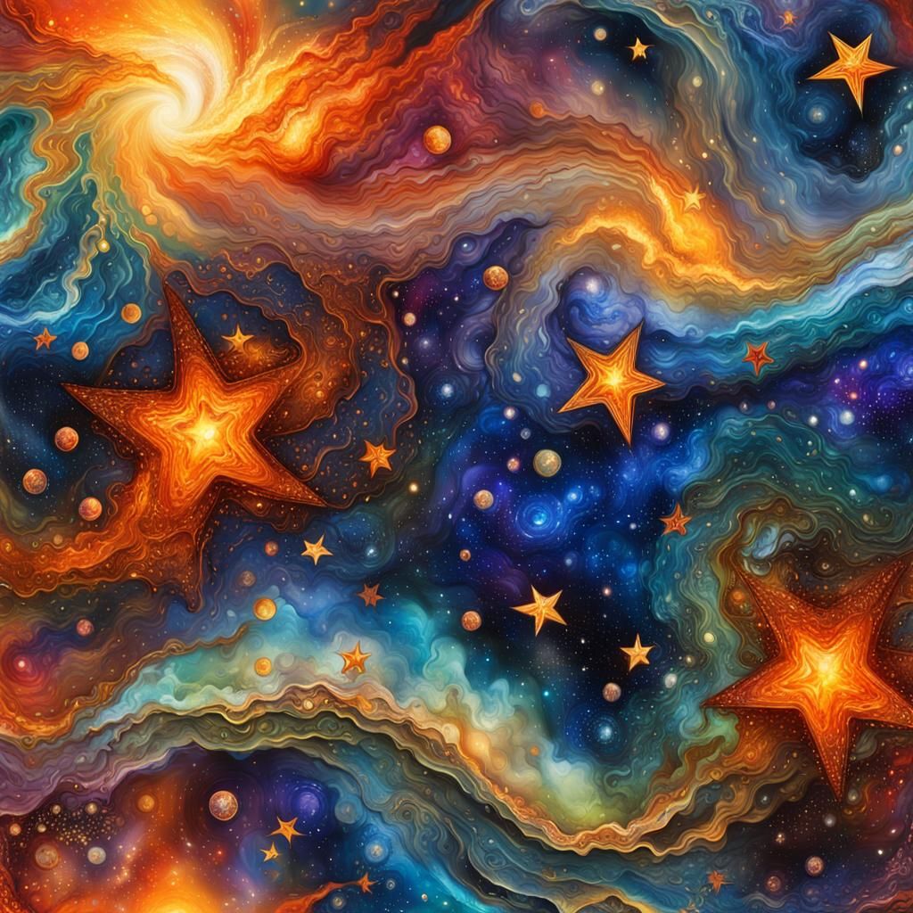 Alcohol Ink Starfield in Surrealist Style