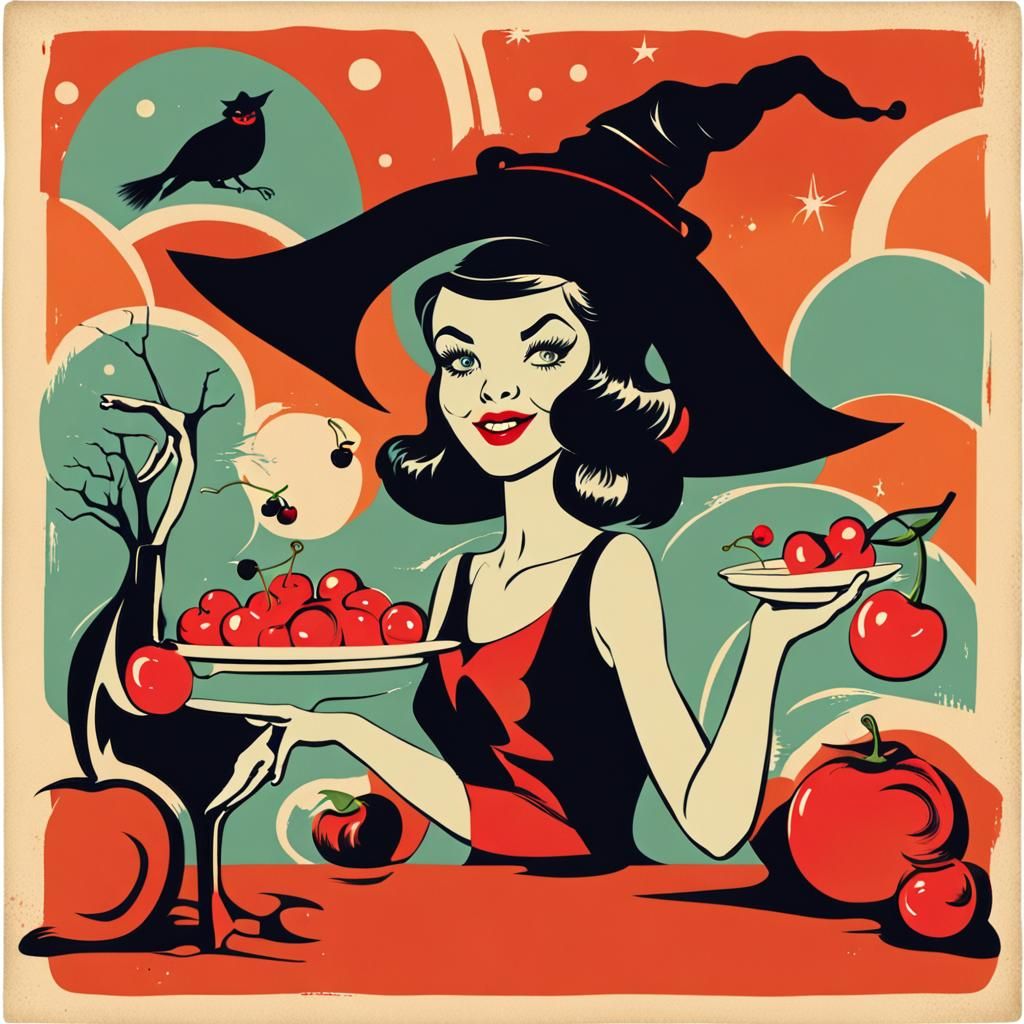 Mid-Century Witch Party Invitation in Pop Style