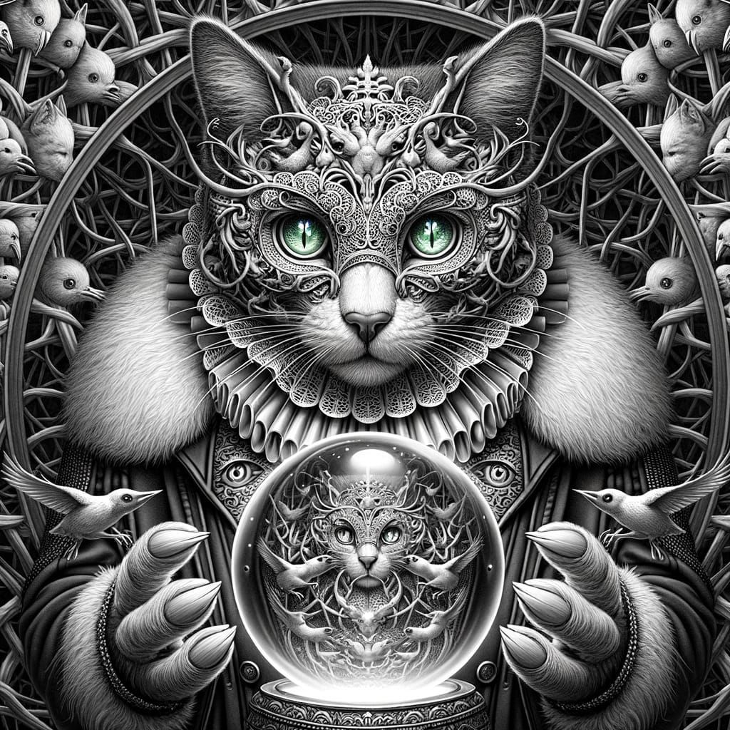 Anthropomorphic Cat Performs Optical Illusion in Monochromat...