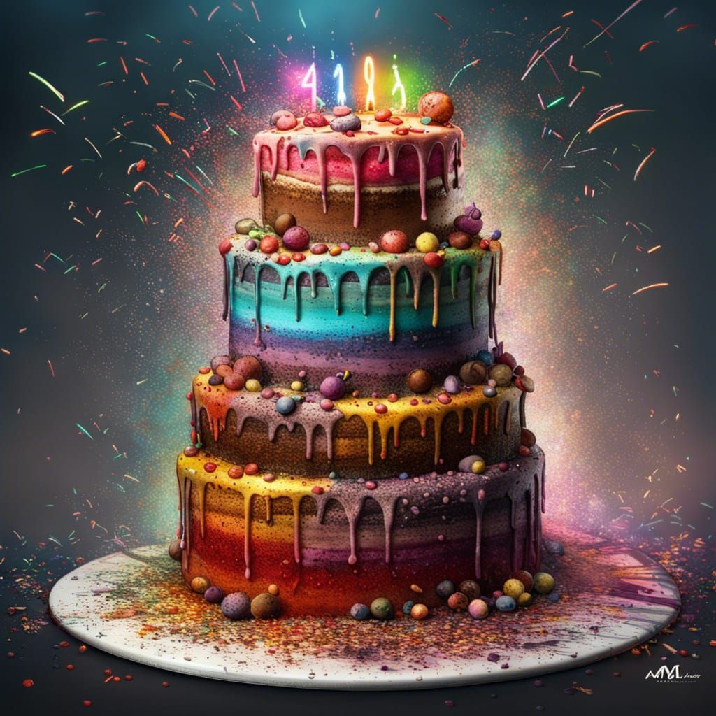 Epic Multi-Tiered Birthday Cake in Hyperreal Detail