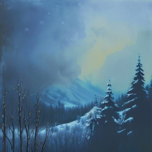 Impasto Gouache Winter Window Scene