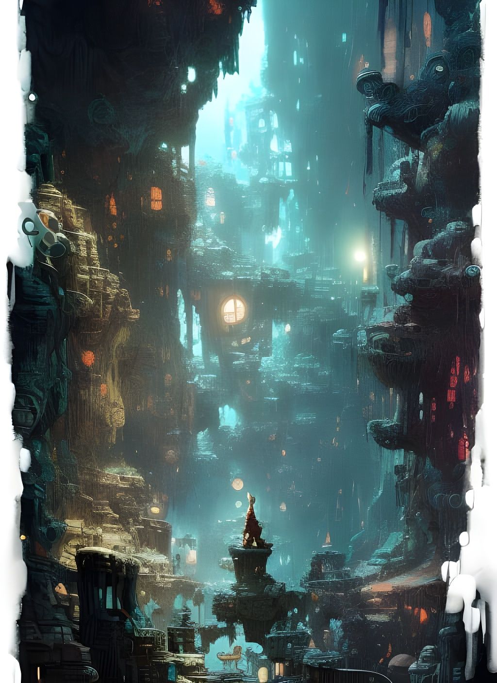 Glowing Cave Life: A Gritty Watercolor Masterpiece