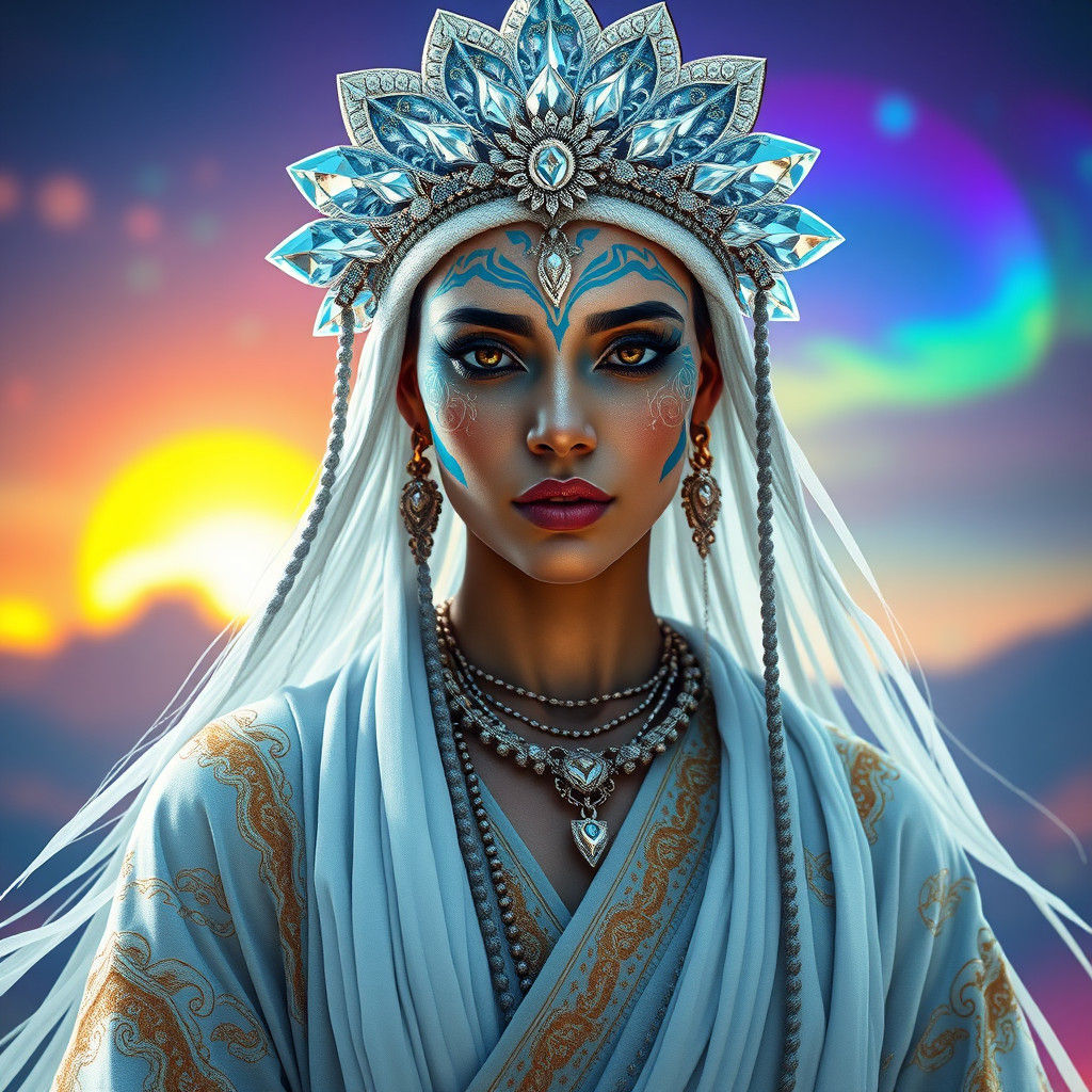 Majestic Lemurian Shamaness in Dreamlike Setting