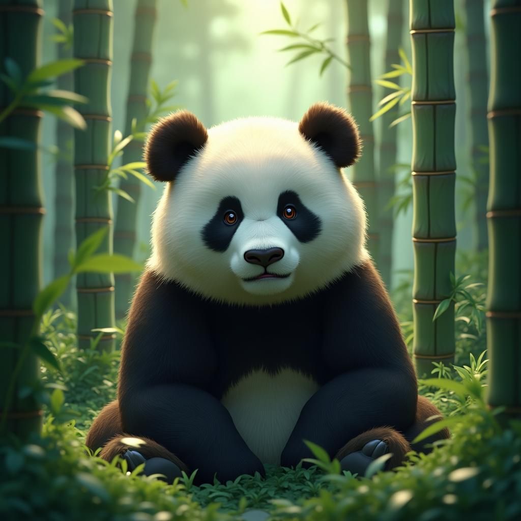 Panda in Bamboo Forest: 3D Anime Art