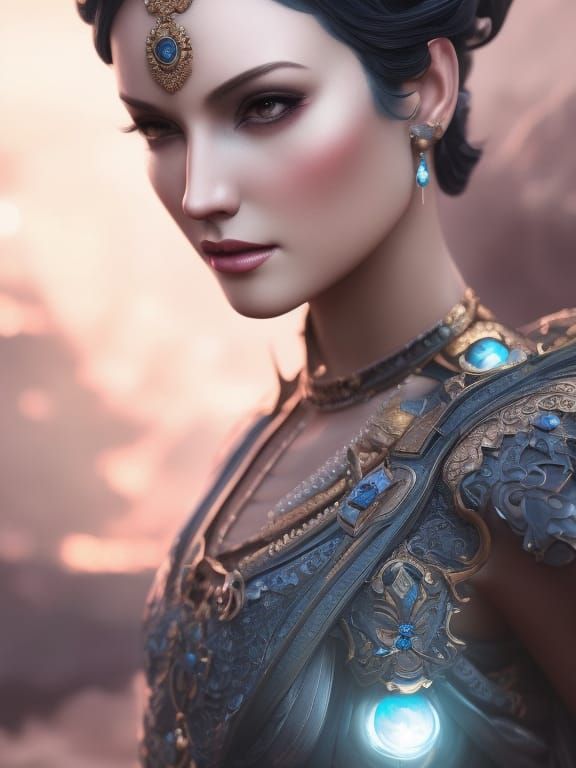 Stained Glass Goddess with Black Pearls