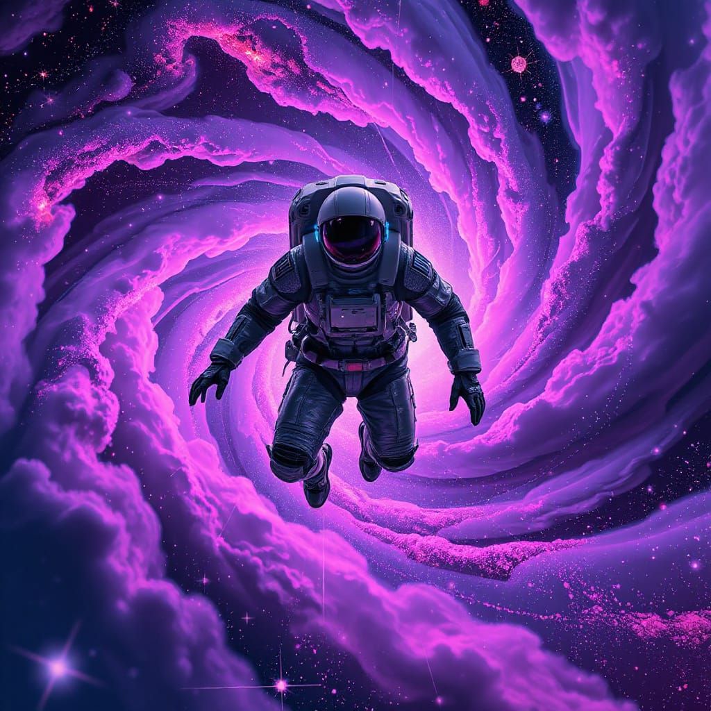 Cosmic Traveler Navigating Nebulae in Vivid Style