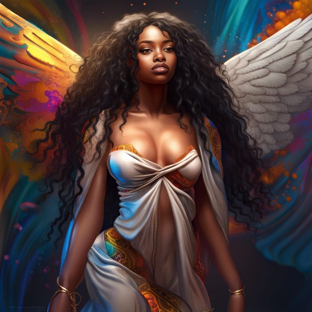 Hyperrealistic African Angel Portrait with Colorful Accents