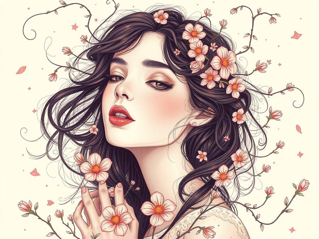 Ethereal Woman in Dreamlike Floral Conjunction