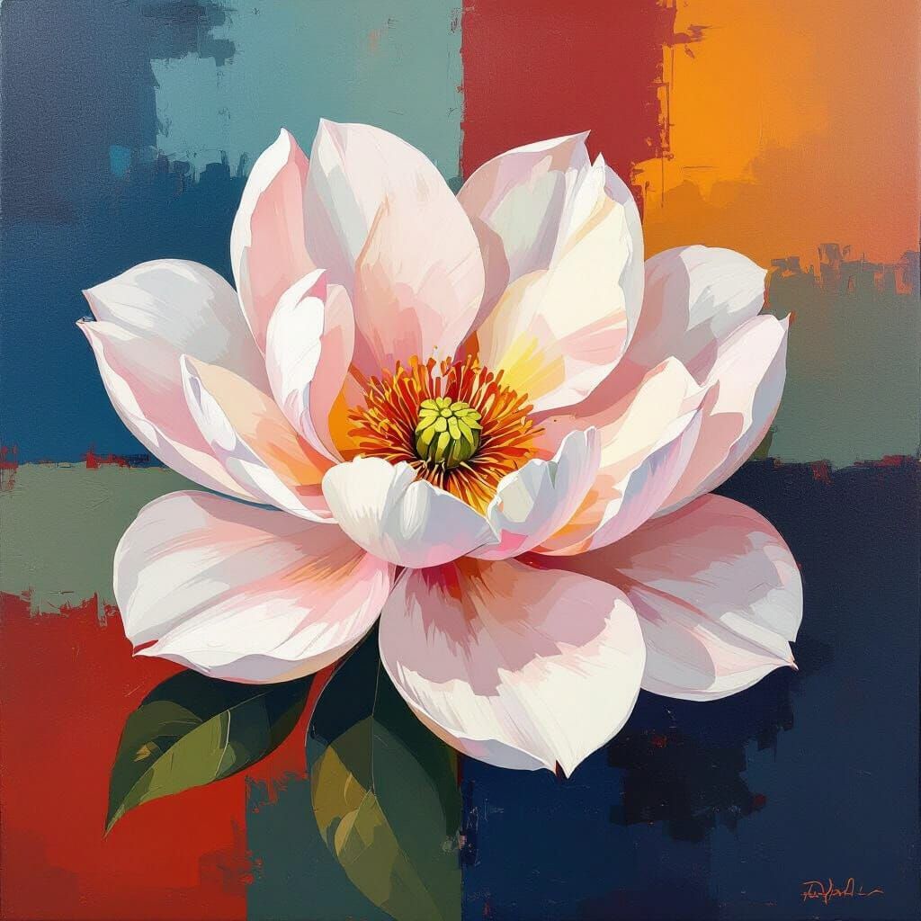 Detailed Petal Against Vibrant Colors with Expressive Brushs...