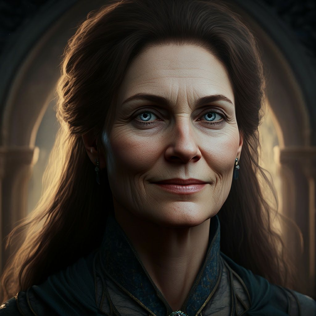 Elegant Middle-Aged Woman in Mystical Setting