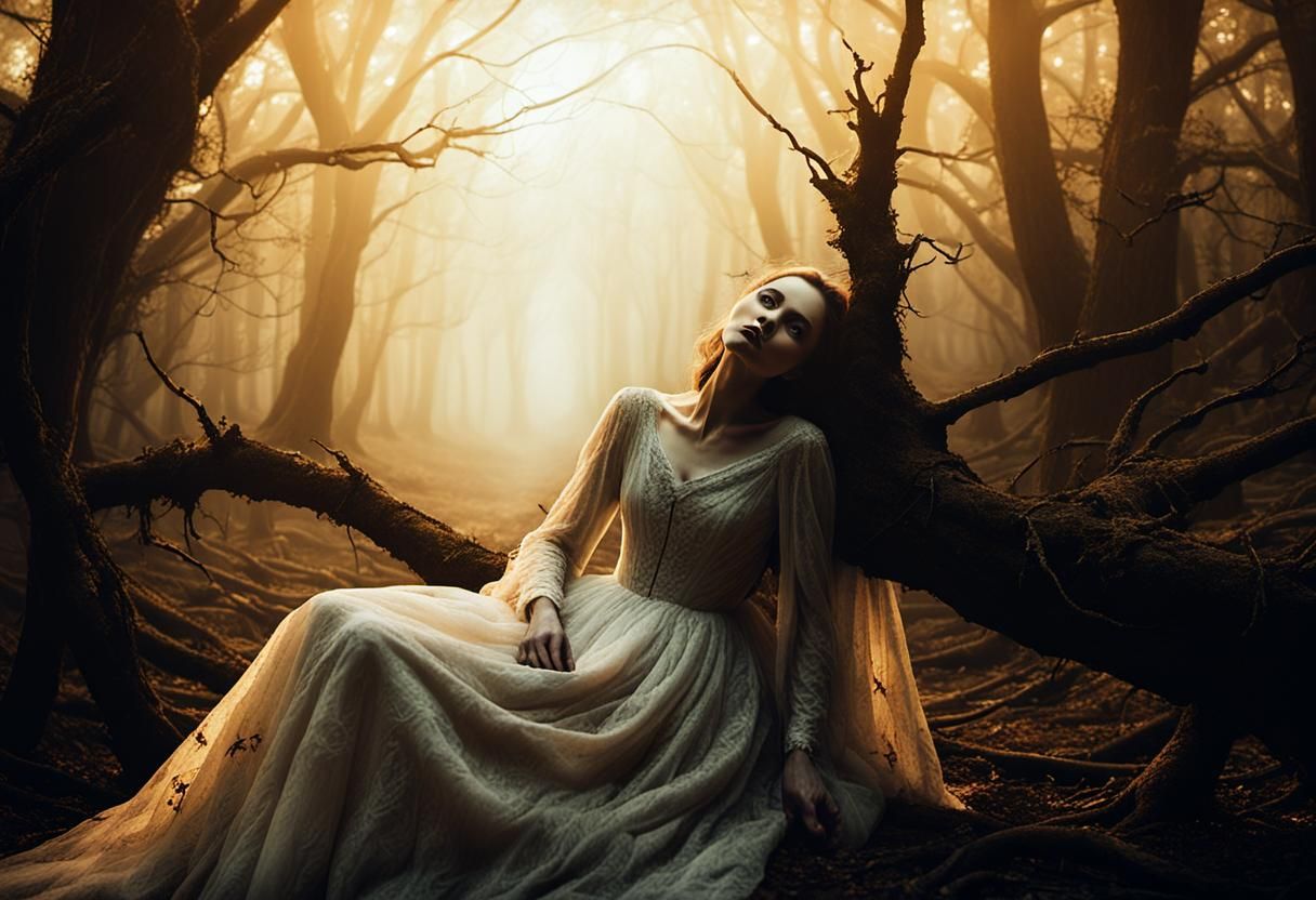Eerie Southern Gothic Portrait in Mystical Forest