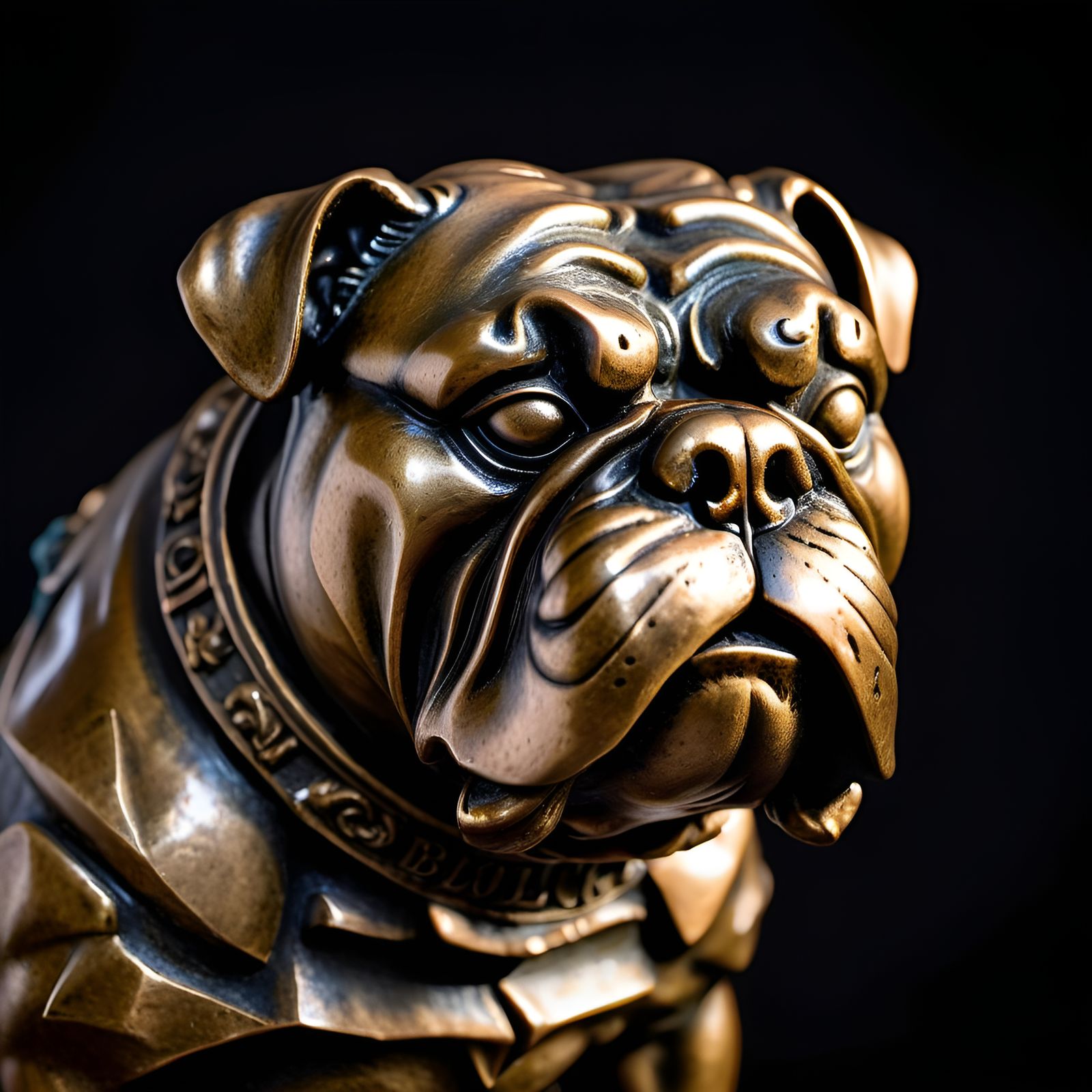 Ornate Bronze Bulldog Sculpture in HDR