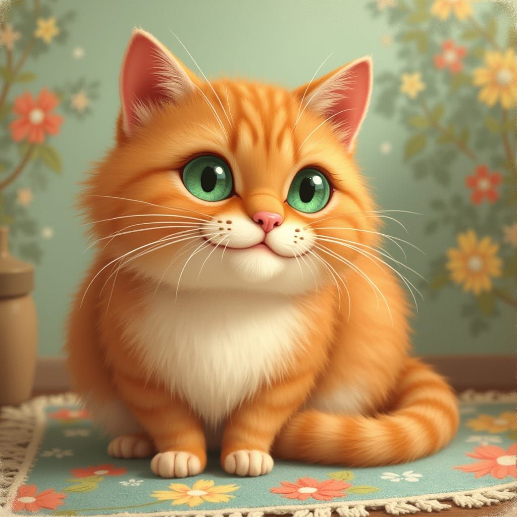 Cute Russet Cat Cries with Rosy Cheeks