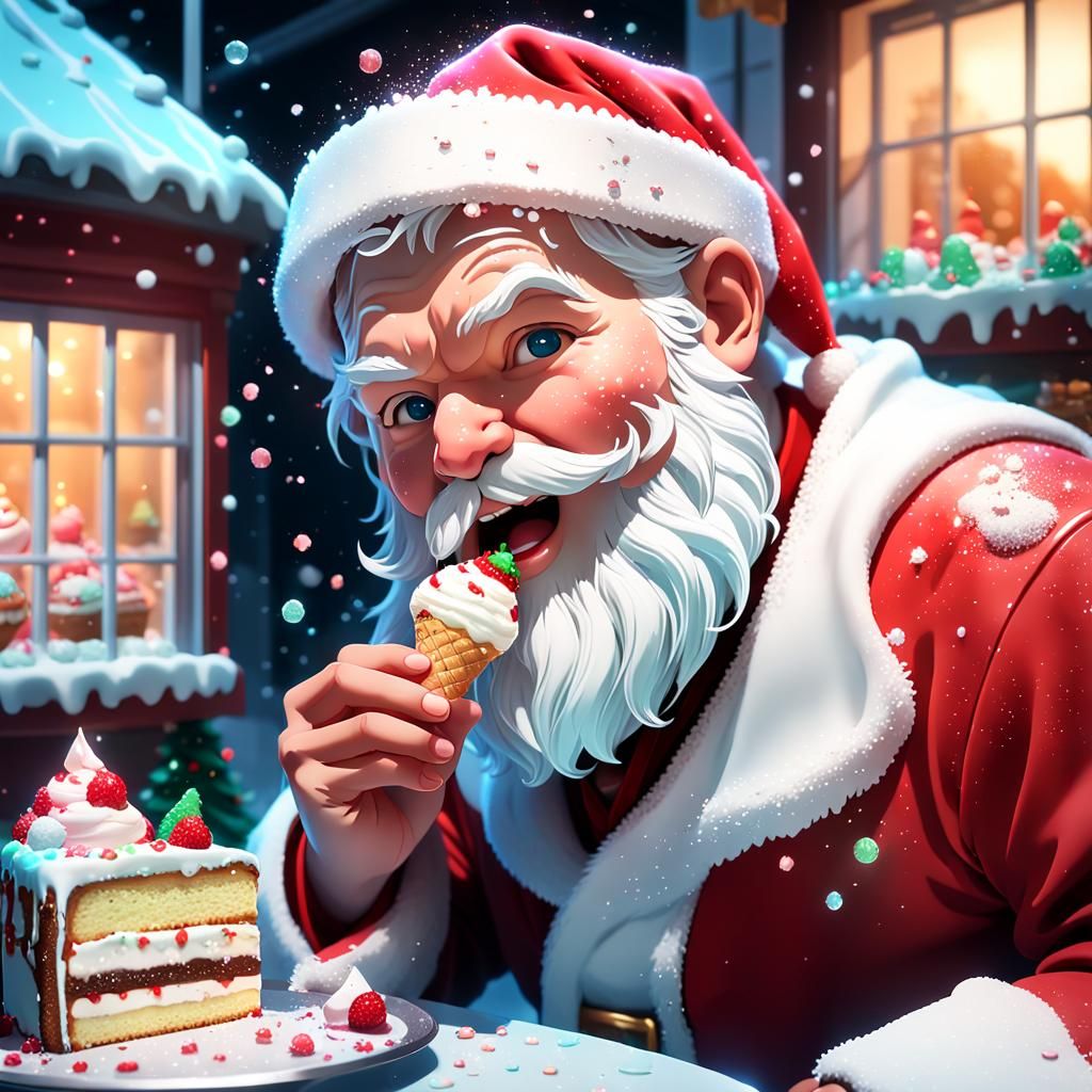 Santa Claus Eating Cake: 3D Anime Art