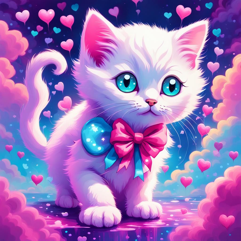 Pastel Kitten in Dreamlike Neon Fantasy