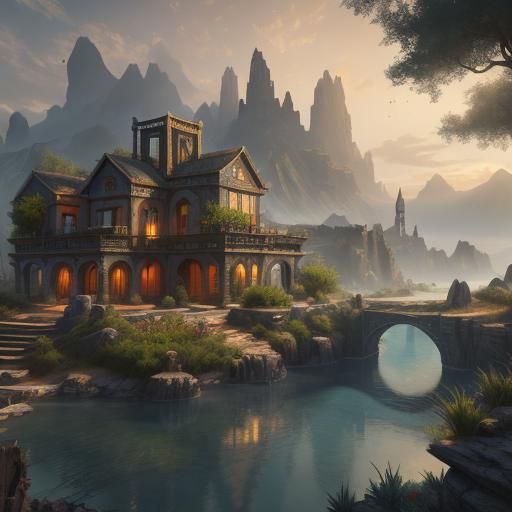 Oasis Villa Landscape in Detailed Matte Painting