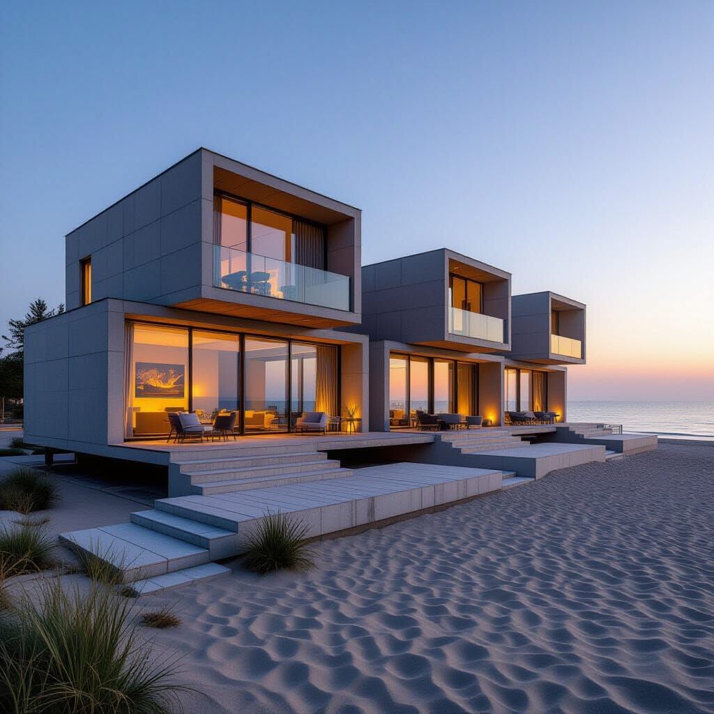 Cubist Scandinavian Beach Houses at Sunset