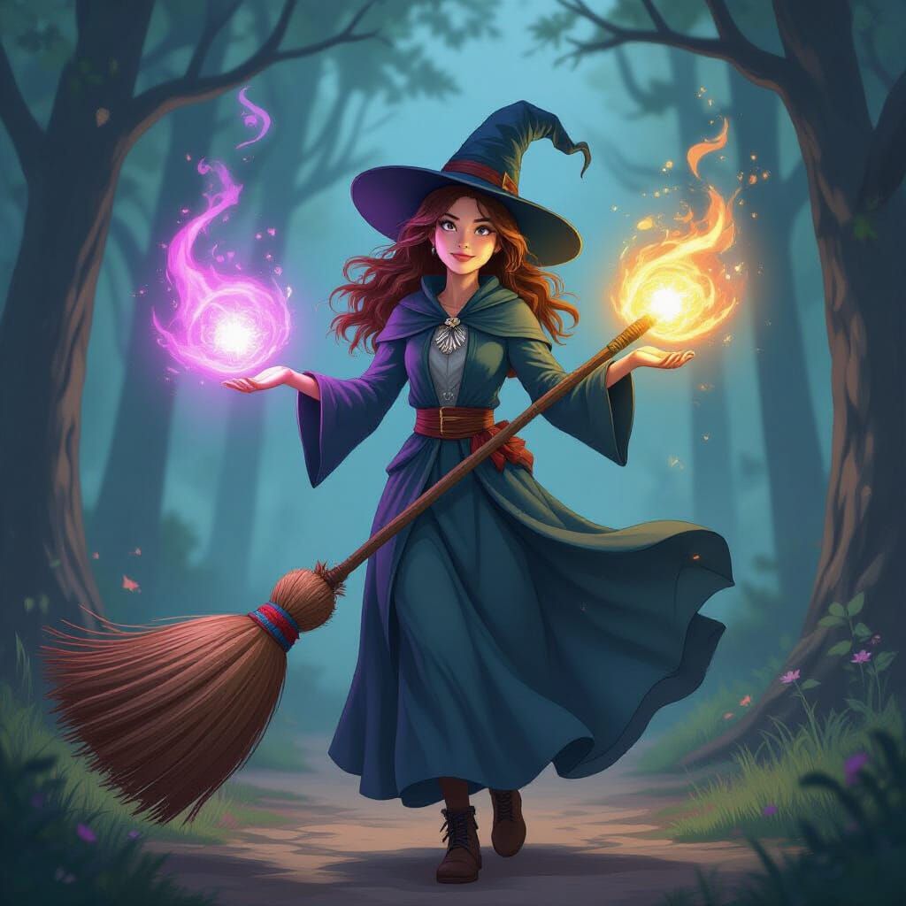 telekinetic with magical enchanted broom