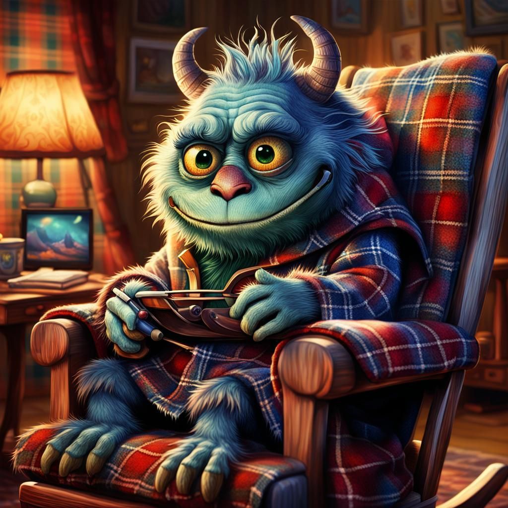 Charming Monster Watching TV in Hyperrealistic Style