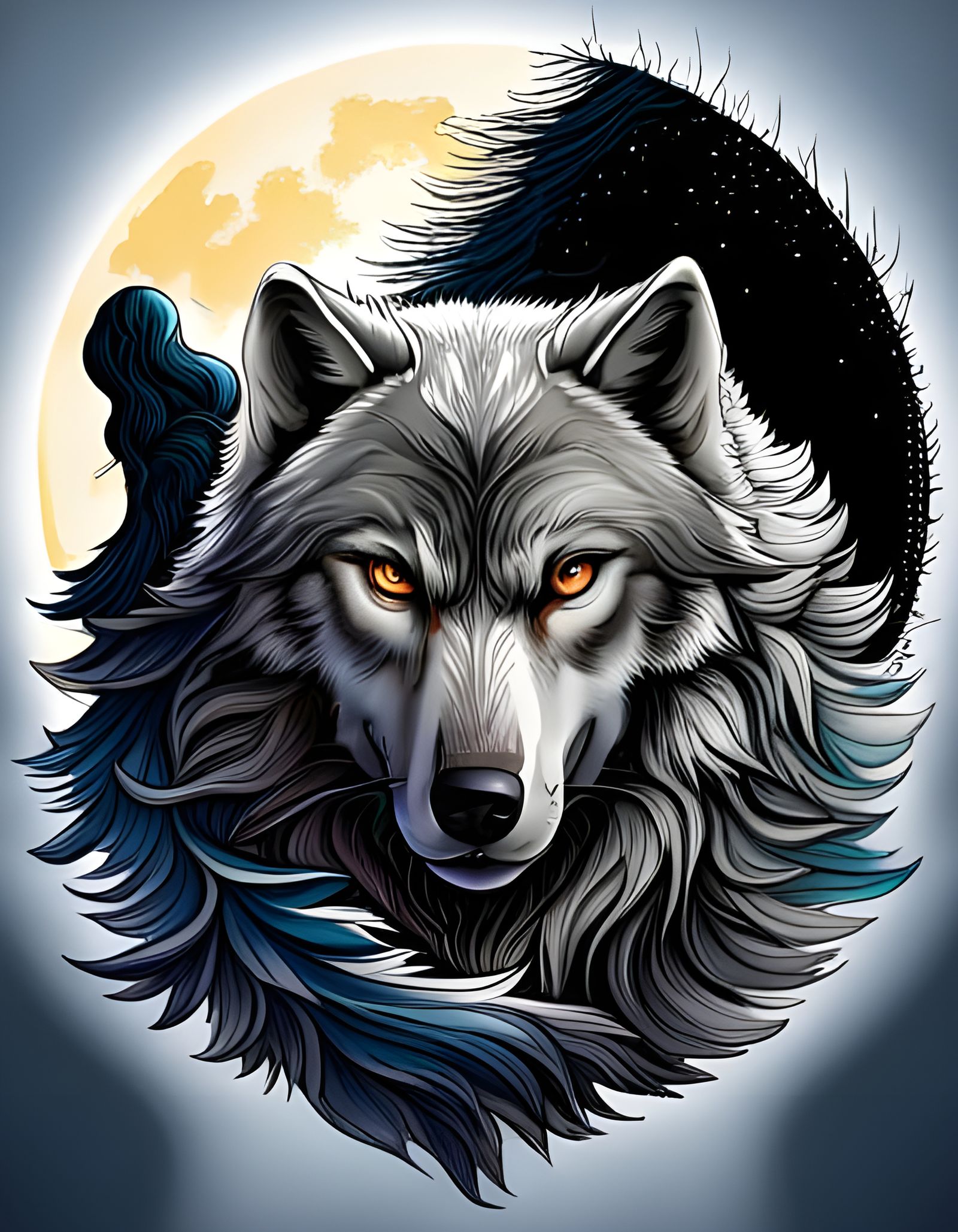 Epic Wolf Howling at Moon: Detailed Ink Drawing