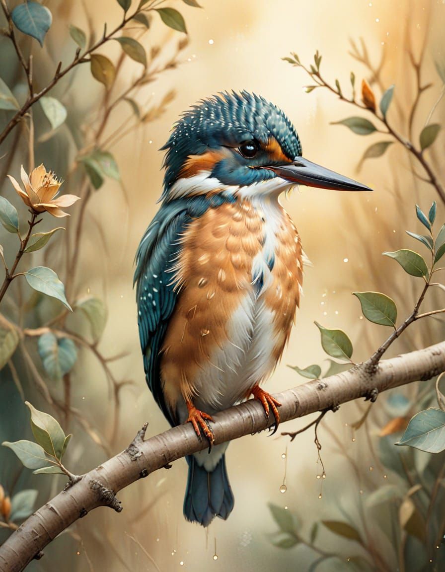Watercolor Kingfisher Illustration in Muted Colors